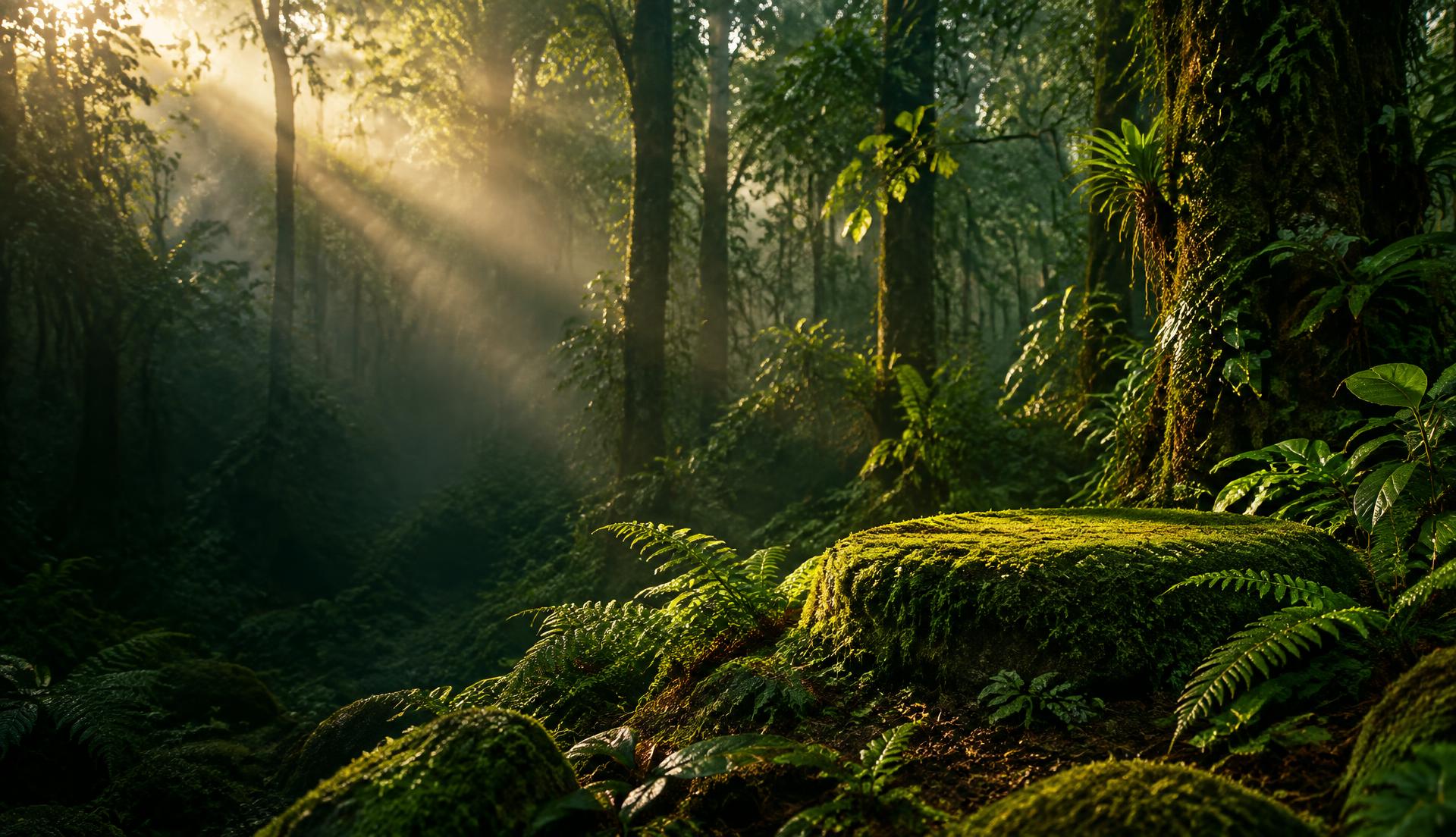 Floresta iluminada pelo sol